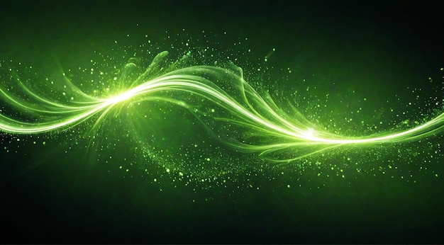 una onda de luz brillante verde sobre un fondo negro