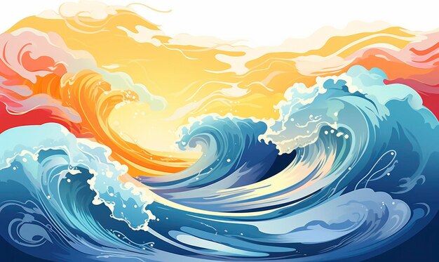 Onda oceânica sol nuvens azul amarelo abstrato onda oceânica