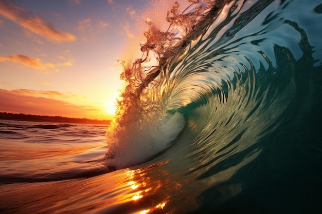 La onda del océano, el atardecer, el fondo del mar, la IA generativa.