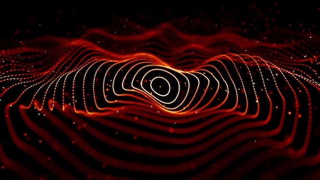 Onda de partículas rojas Fondo de fuego abstracto con una representación 3D de onda dinámica