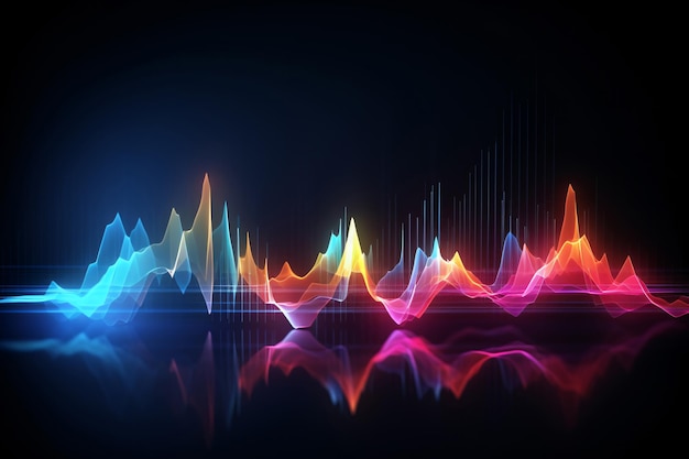 Onda de sonido Neón luz fondo abstracto con onda de espectro ultravioleta en fondo oscuro