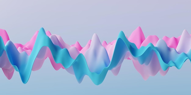 Foto onda de sonido pastel o renderizado 3d de estilo polivinílico bajo de montañas. fondo 3d de montañas azules y rosas.