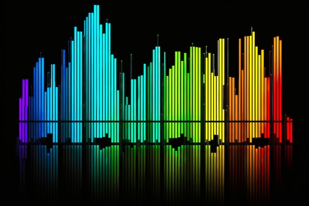 Onda sonora colorida do arco-íris no fundo preto Generative AI