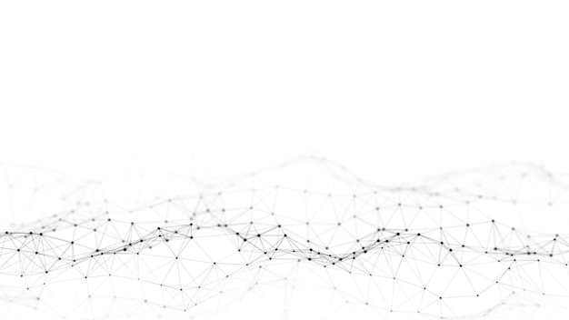 Onda de tecnología abstracta de partículas Visualización de grandes datos Fondo con puntos de movimiento Inteligencia artificial Representación 3d
