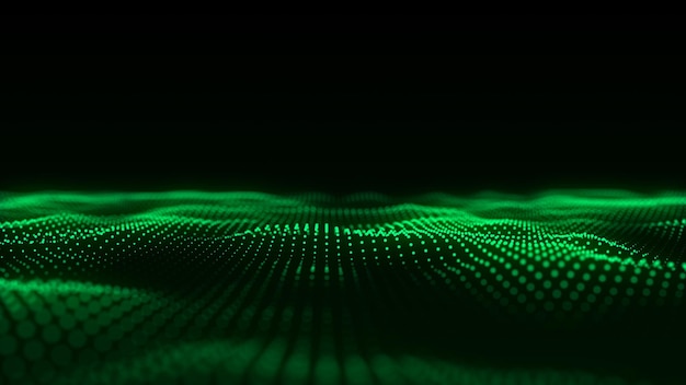 Onda de tecnología abstracta de partículas Visualización de grandes datos Fondo con puntos de movimiento y líneas Inteligencia artificial