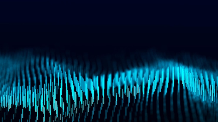 Foto onda de tecnología abstracta de partículas visualización de grandes datos fondo con puntos de movimiento y líneas inteligencia artificial