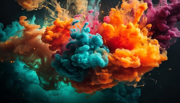 Onda de tinta abstracta que explota con colores vibrantes generados por IA