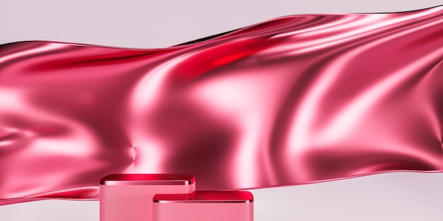 Onda voadora de tecido rosa e fundo de luxo do pódio para ilustração de renderização 3d de apresentação de marca e produto