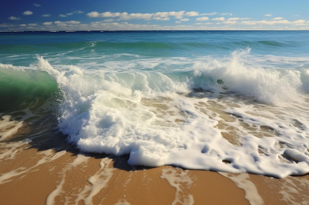 Ondas a rolar numa praia de areia