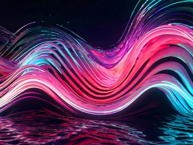 ondas abstractas 4k luces de neón blancas fondo escritorio con alta calidad