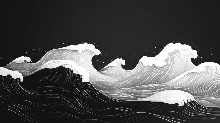 Ondas abstractas en blanco y negro con líneas y texturas fluidas