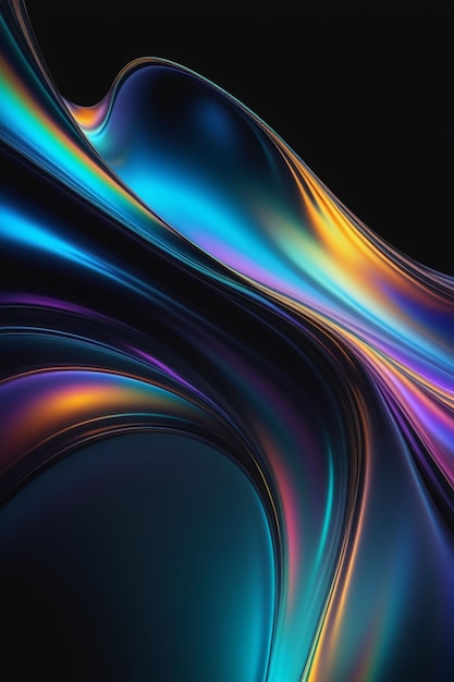 Ondas abstractas sedosas y brillantes en una composición vertical de fondo oscuro