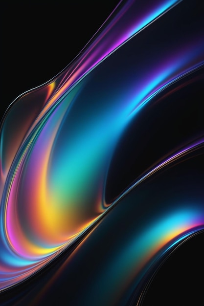 Ondas abstractas sedosas y brillantes en una composición vertical de fondo oscuro