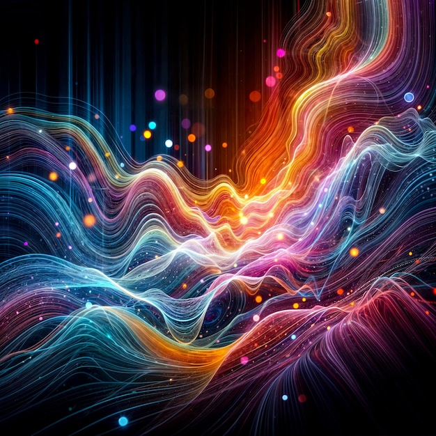 Ondas abstratas de luz coloridas em um fundo escuro