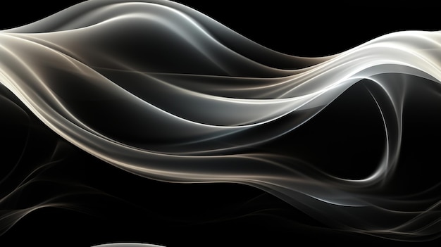 ondas abstratas em preto e branco em um fundo preto ai generativo
