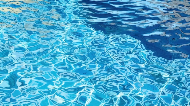 Ondas en el agua azul de la piscina Olas brillantes de agua limpia de la piscina IA generada