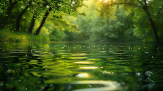 ondas de agua borrosas vegetación exuberante en el fondo AI generativo