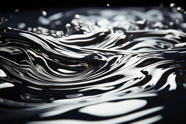 Ondas de agua en una superficie de piscina negra y blanca IA generativa