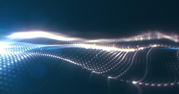 Ondas brillantes abstractas de partículas y puntos energía mágica futurista fondo abstracto de alta tecnología