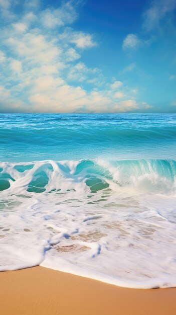 Ondas cintilantes do oceano batendo contra um papel de parede de praia arenosa para o telefone