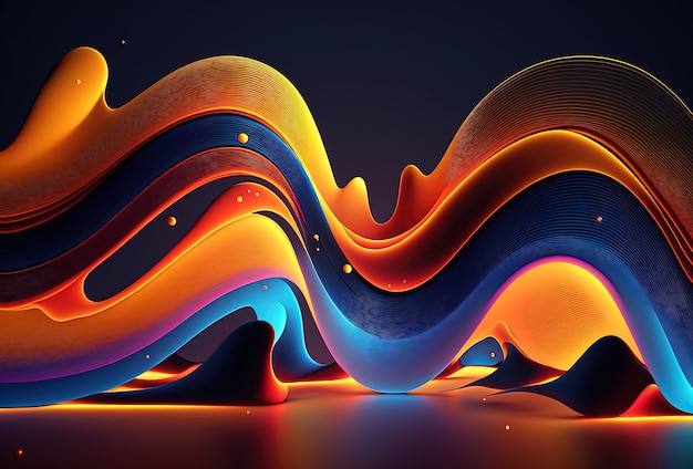 Ondas de color neón sobre un fondo oscuro Líneas de espectro brillantes abstractas Representación 3D estética psicodélica generada por IA