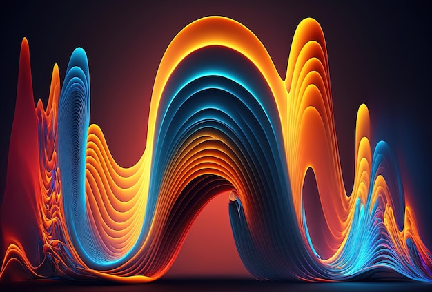 Ondas de color neón sobre un fondo oscuro Líneas de espectro brillantes abstractas Representación 3D estética psicodélica generada por IA