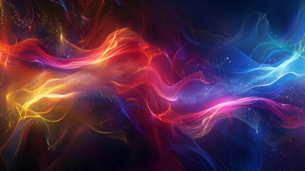 Foto ondas coloridas con fondo oscuro que representan el flujo de datos de ofertas concepto futurista