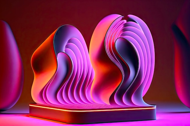 Ondas curvas e sinuosas com forma tridimensional em forma de d render fundo neon