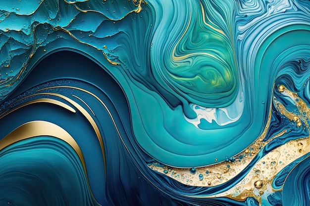 Ondas de água abstratas com um fundo azul marmorizado