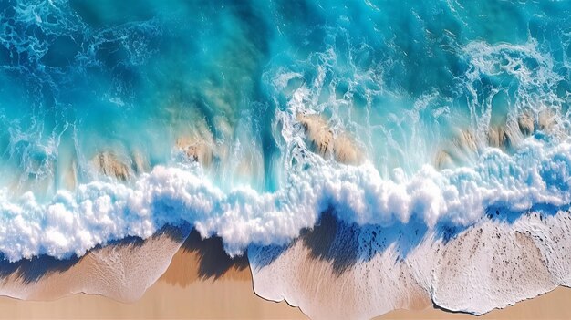 ondas de cena de praia aérea surfam com incrível oceano azul mar ilha vista superior papel de parede do oceano