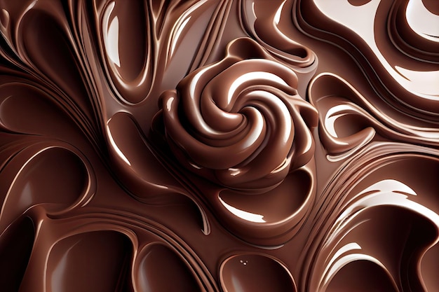 Ondas de creme de cacau com textura de chocolate derretido Molho fluido e sedoso Mockup Abstrato Generativo Ilustração AI