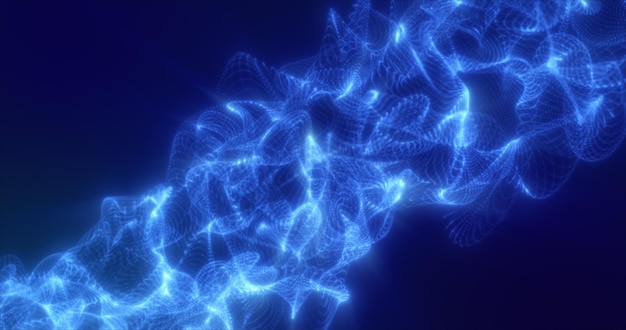 Ondas de energia azuis abstratas de fundo brilhante de partículas de malha hitech futuristas