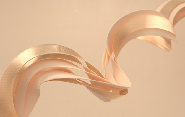Ondas de formas geométricas torcidas bege e douradas abstratas Fundo moderno renderização em 3D