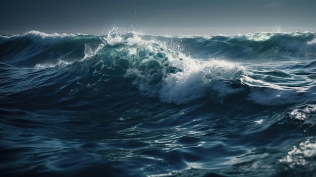 Ondas de oceanos de ilustração de fundo com uma cor azul profunda realista Al gerada