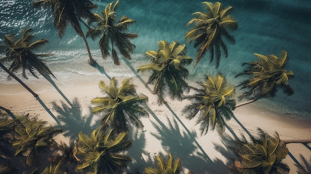 Ondas de palmeiras de fundo de praia Vista de cima para baixo Imagem gerada por Ai