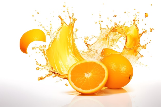 Ondas de suco de laranja sobre um fundo branco