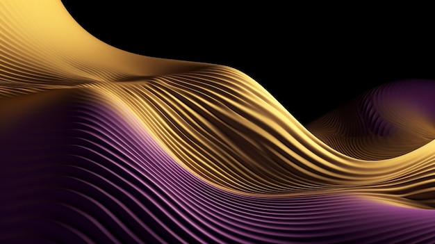 Ondas de tecido gradiente dourado e roxo em fundo abstrato