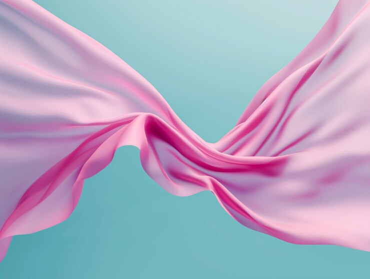 Ondas de tecido rosa e branco abstrato em um fundo azul suave conceito de arte fluida e elegância Desi