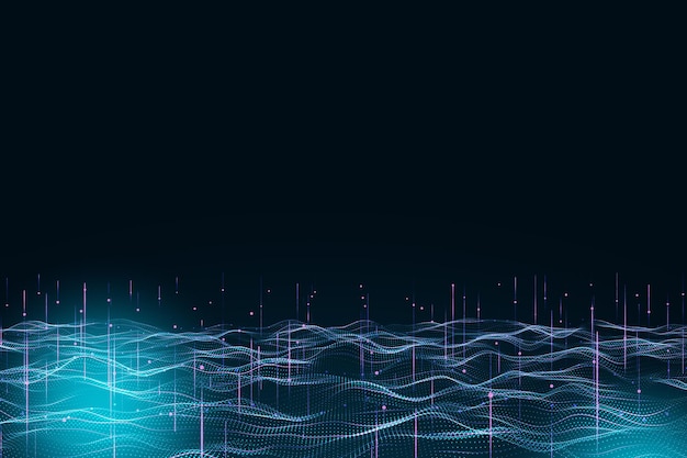 Ondas digitales azules abstractas en un fondo oscuro