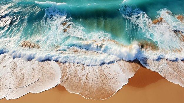 Ondas do mar com espuma branca e areia na praia o conceito de relaxamento e surf