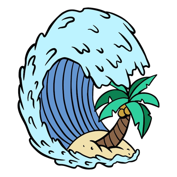 Foto ondas do oceano com adesivo de coco com borda branca