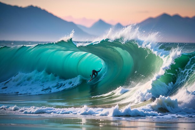 Foto ondas do oceano enroladas ferozmente assustadoras ondas do mar azul escuro ilustração de fundo de papel de parede