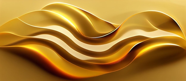 Ondas douradas luxuosas de um gradiente, líquido ou transbordamento de tecido. renderização 3D.