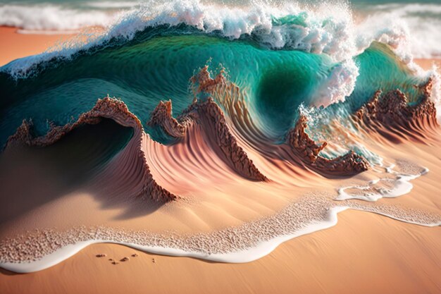 Ondas e areia 8k 3D ilustrações vibrantes dia de luz hiperrealista