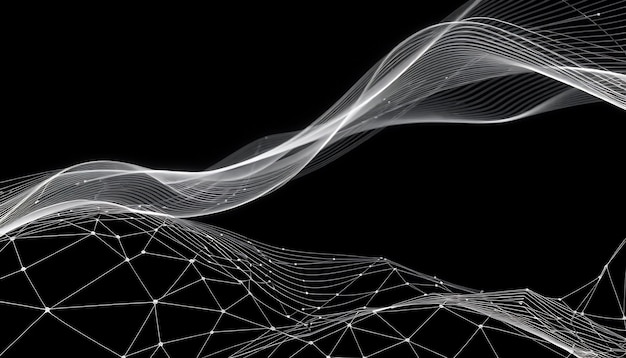 Ondas e linhas brilhantes brancas abstratas em um fundo preto