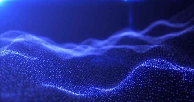 Ondas de energía azul abstractas de partículas de fondo brillante de alta tecnología futurista