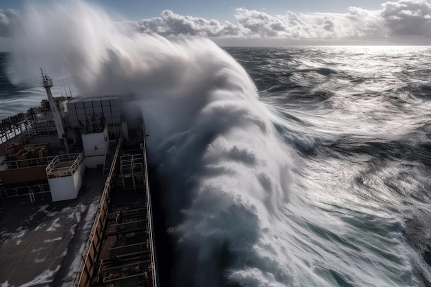 Ondas enormes quebrando contra navios de carga IA generativa