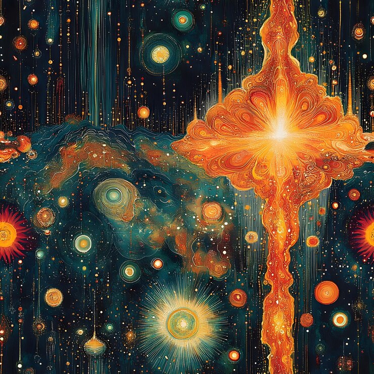 Ondas Enteogênicas Transcendentes Nascendo Portões Transdimensionais Hiperspaciais na Tapete Batik da Índia