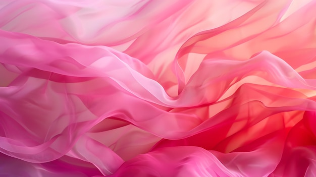 Ondas etéreas de tela de seda rosada y roja
