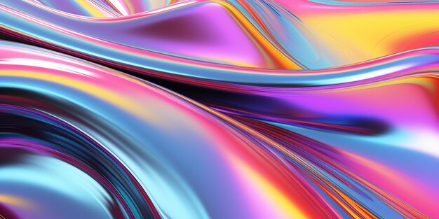 Ondas de gradiente de arco iris metálico fondo abstracto superficie ondulada de cromo iridescente renderizado en 3D líquido
